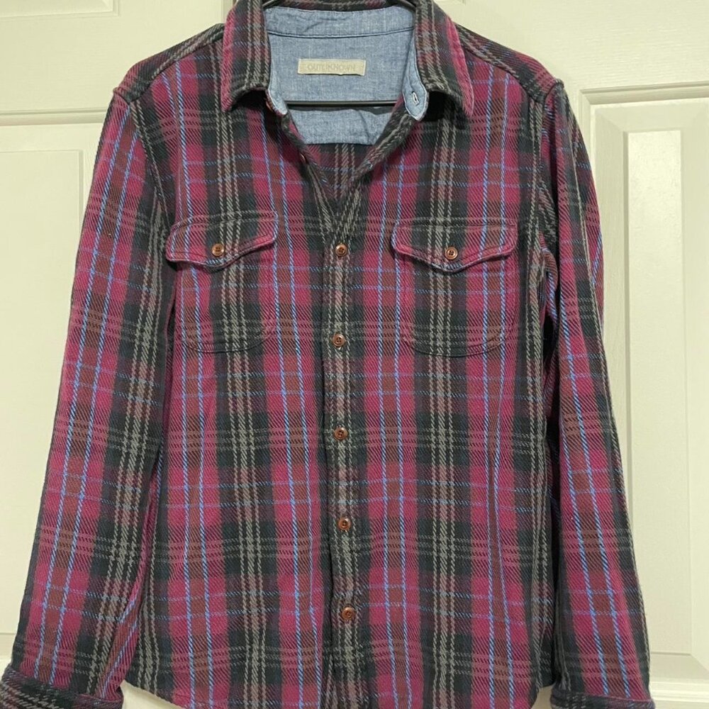 Outerknown Blanket Shirt Shacket / Over Shirt Purple Grunge Flannel
